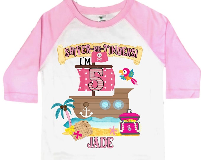 Personalized Pirate Rainbow FIVE Birthday Girl Shirt. Ahoy Matey, Arrgh, Arr Matey. Shiver Me Timbers Pirate 5th Birthday Shirt