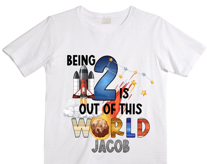 Personalized Space Birthday TWO Astronaut theme Birthday Shirt. TWO Birthday. Boy's Birthday Shirt. Spaceship Space ship Birthday Shirt.