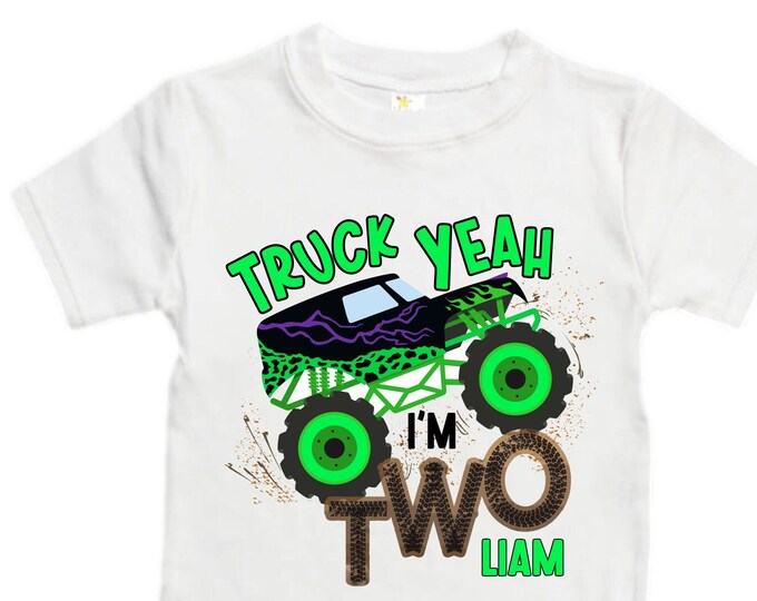 Personalized Monster Truck theme Birthday Shirt. Two Birthday. Boy's Truck Birthday Shirt. Monster Truck Racing Birthday Shirt.