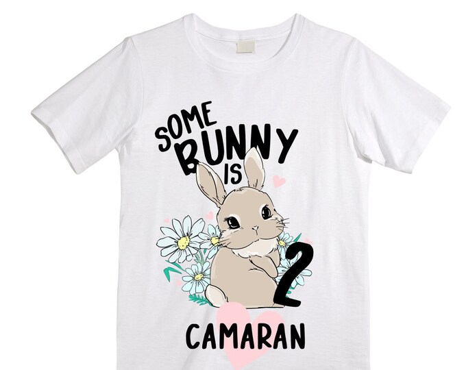 Some BUNNY is TWO - Bunny Rabbit Theme Birthday Girl Shirt. Cake Smash Sleeve Birthday Shirt. TWO . Birthday Shirt
