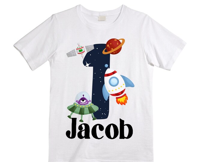 Space Birthday ONE Astronaut theme Birthday Shirt. ONE Birthday. Boy's Truck Birthday Shirt. Spaceship Space ship Birthday Shirt.