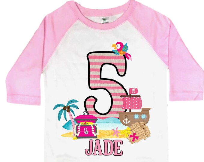 Personalized Pirate Rainbow FIVE Birthday Girl Shirt. Ahoy Matey, Arrgh, Arr Matey. Shiver Me Timbers Pirate 5th Birthday Shirt