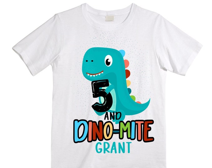 Personalized Dinosaur Themed Birthday Boy Raglan Dinosaur theme Birthday Shirt. FIVE Birthday. Boy's Dino Birthday. Dinosaur Birthday Shirt.