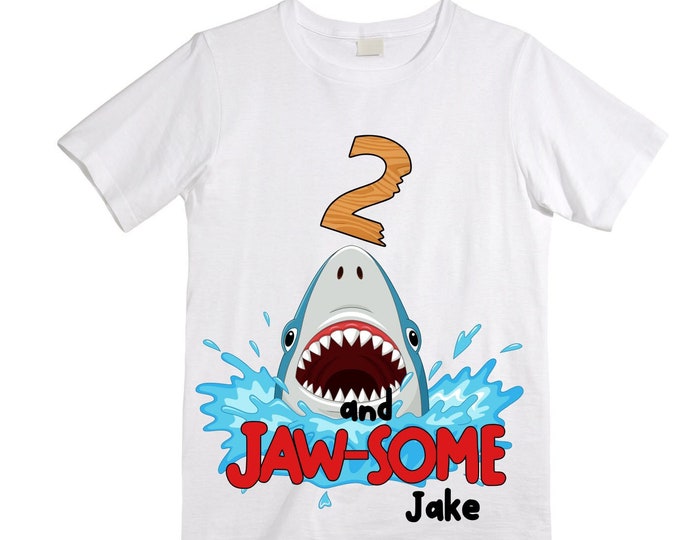 Being TWO is JAW-SOME Birthday Two theme Birthday Shirt. 2nd Birthday. Ocean Birthday Shirt. Shark Theme Birthday Shirt.