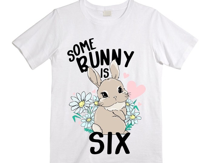 Personalized Some BUNNY is SIX - Rabbit Bunny Themed Birthday Girl Shirt. Cake Smash Birthday Shirt. 6th . Birthday Shirt