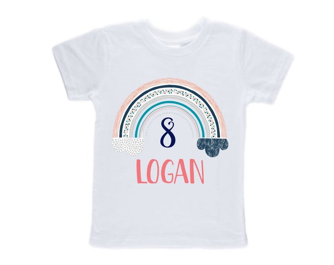 Personalized Rainbow EIGHT Birthday Girl Shirt. Cake Smash Short Sleeve Birthday Shirt. 8th . Birthday Shirt