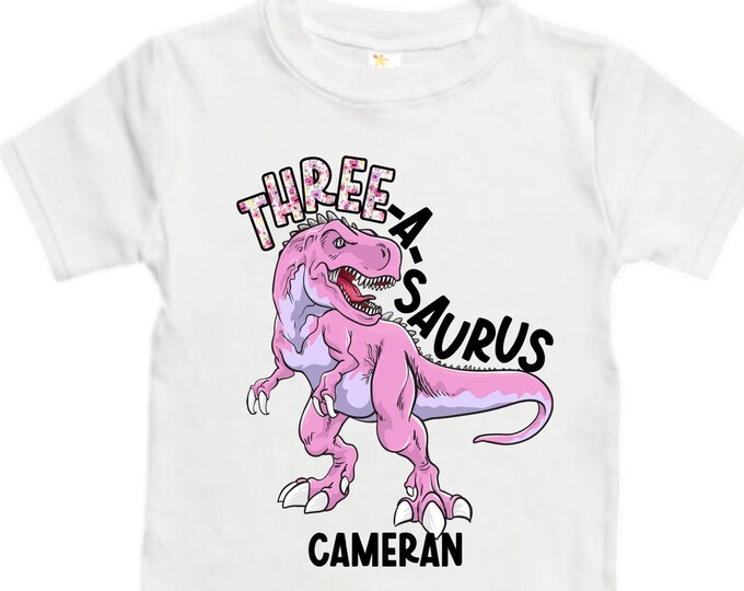 Personalized Dinosaur theme Birthday Shirt. Three Birthday. Girl's Floral Dino Birthday Shirt. Dinosaur Birthday Shirt. THREE Rex