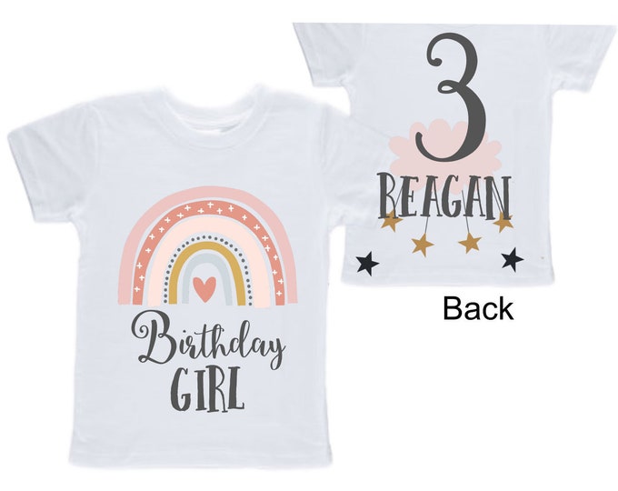 Personalized Rainbow THREE Birthday Girl Shirt. Cake Smash Sleeve Birthday Shirt. Three . Birthday Shirt