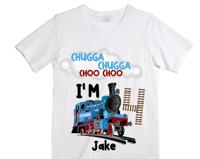 Personalized Choo Choo I'm 4 Train theme Birthday Shirt. Four Birthday. Boy's Train Birthday Shirt. Choo Choo Train Birthday Shirt.