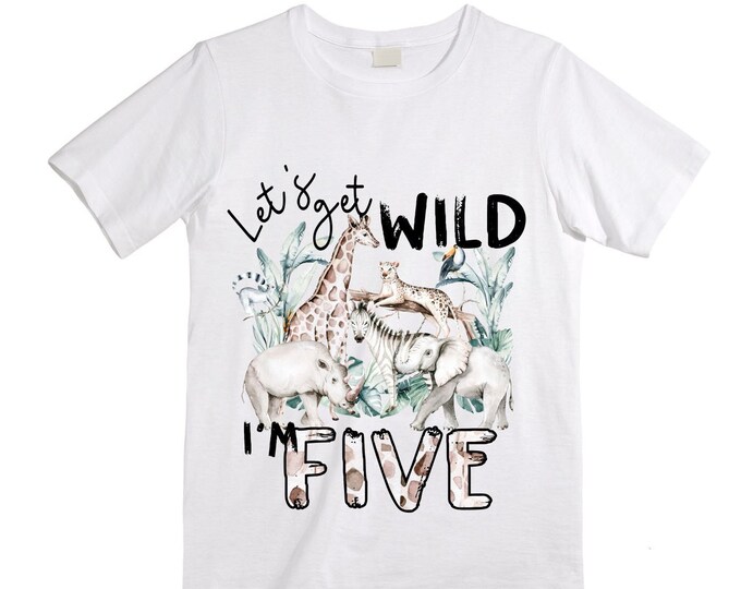 Personalized Let's Get Wild Birthday Shirt. FIVE Birthday. Boy's Safari Shirt. Safari Themed Birthday Shirt.