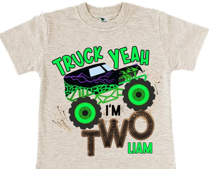 Personalized Monster Truck theme Birthday Shirt. Two Birthday. Boy's Truck Birthday Shirt. Monster Truck Racing Birthday Shirt.