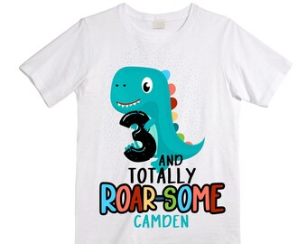 Personalized Dinosaur theme Birthday Shirt. Three Birthday. Boy's Dino Birthday Shirt. Dinosaur Birthday Shirt. THREE Rex