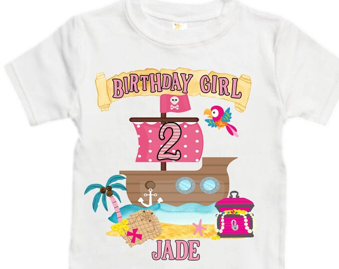 Personalized Two Pirate Rainbow . Pirate Ship.  Arrgh, Shiver me Timbers. Ahoy Matey Girls Birthday Shirt. 2nd Birthday Girl. Pirate Second