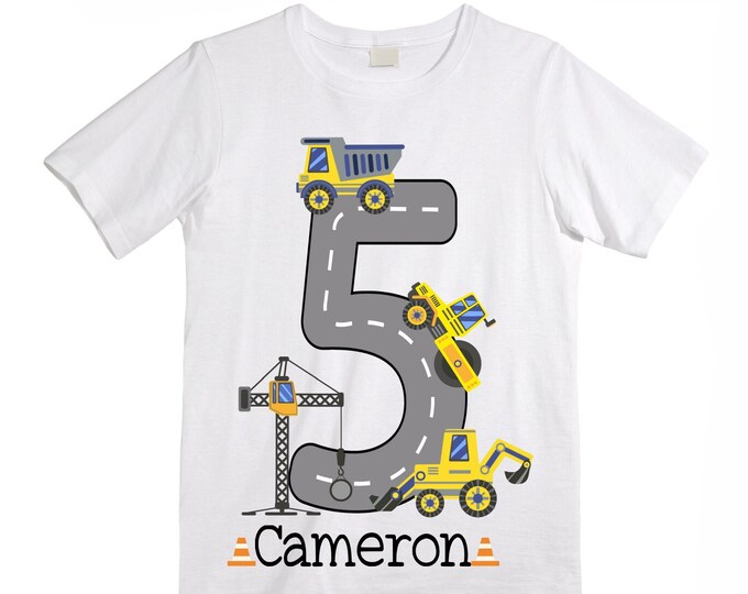 Personalized 5 Digger Truck Construction FIVE theme Birthday Shirt. FIVE Birthday. Birthday. Trash Truck Birthday .