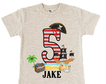 Personalized Pirate Ship FIVE Pirate Ship theme Birthday Shirt. Five Birthday. Boy's Pirate. Ahoy Matey, Arr Matey, Arrgh, Shiver Me Timber