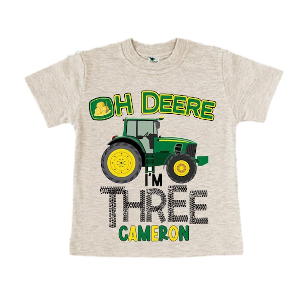 Personalized Tractor theme Birthday Shirt. THREE Birthday. Boy's Truck Birthday Shirt. Tractor Racing Birthday Shirt.