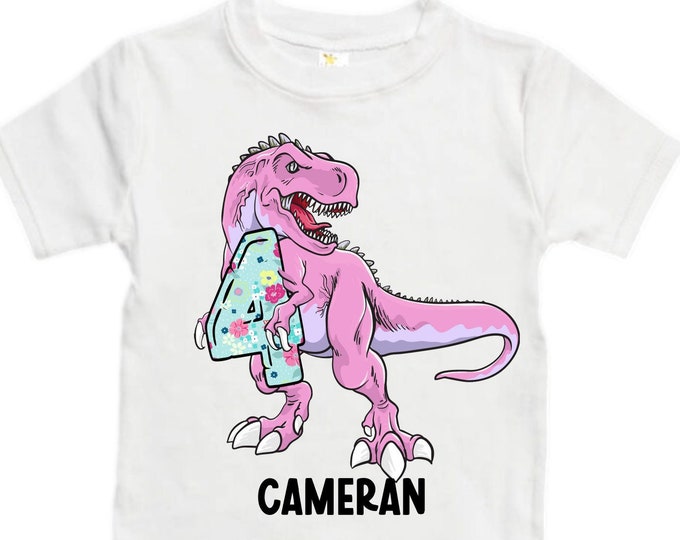 Personalized Dinosaur theme Birthday Shirt. Four Birthday. Girl's Floral Dino Birthday Shirt. Dinosaur Birthday Shirt. FOUR A Saurus