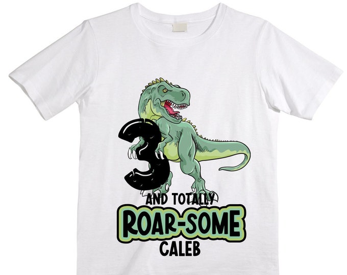 Personalized Dinosaur theme Birthday Shirt. Three Birthday. Boy's Dino Birthday Shirt. Dinosaur Birthday Shirt. THREE Rex