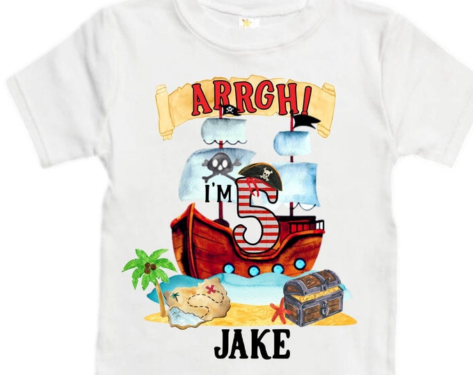 Personalized Pirate Ship FIVE Pirate Ship theme Birthday Shirt. Five Birthday. Boy's Pirate. Ahoy Matey, Arr Matey, Arrgh, Shiver Me Timber