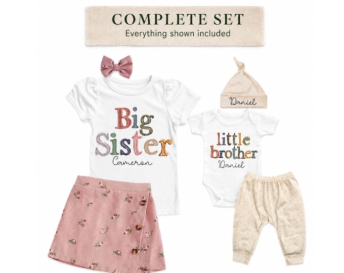 Big Sister/Little Brother Matching Sibling Set. Baby Shower Gift. Take Home Outfit. Matching Sibling Set