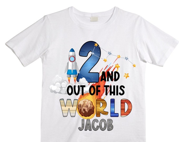 Personalized Space Birthday TWO Astronaut theme Birthday Shirt. TWO Birthday. Boy's Birthday Shirt. Spaceship Space ship Birthday Shirt.