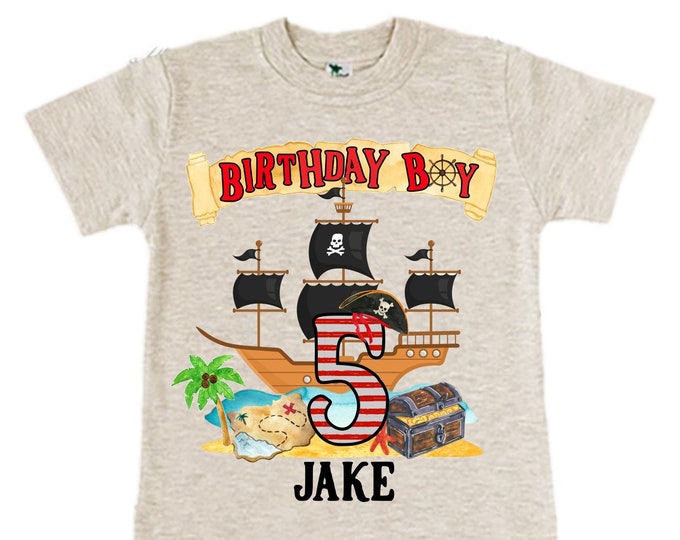 Personalized Pirate Ship FIVE Pirate Ship theme Birthday Shirt. Five Birthday. Boy's Pirate. Ahoy Matey, Arr Matey, Arrgh, Shiver Me Timber