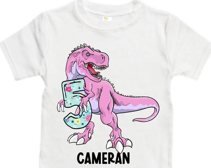 Personalized Dinosaur theme Birthday Shirt. Three Birthday. Girl's Floral Dino Birthday Shirt. Dinosaur Birthday Shirt. Five A Saurus