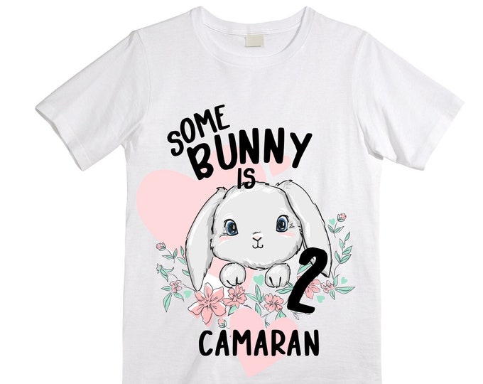 Some BUNNY is TWO - Bunny Rabbit Theme Birthday Girl Shirt. Cake Smash Sleeve Birthday Shirt. TWO . Birthday Shirt