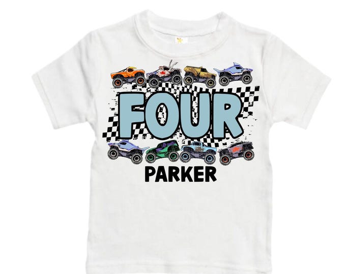 Personalized 4th Birthday Monster Truck Crushing It Shirt. Monster Truck FOUR