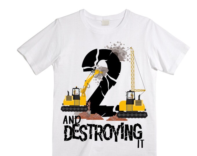 Personalized Construction Themed Digger Truck Construction theme Birthday Shirt. Two Birthday. Boy's Truck Birthday . Construction Shirt.