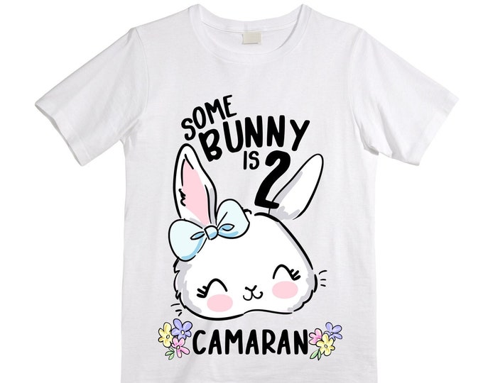 Some BUNNY is TWO - Bunny Rabbit Theme Birthday Girl Shirt. Cake Smash Sleeve Birthday Shirt. TWO . Birthday Shirt