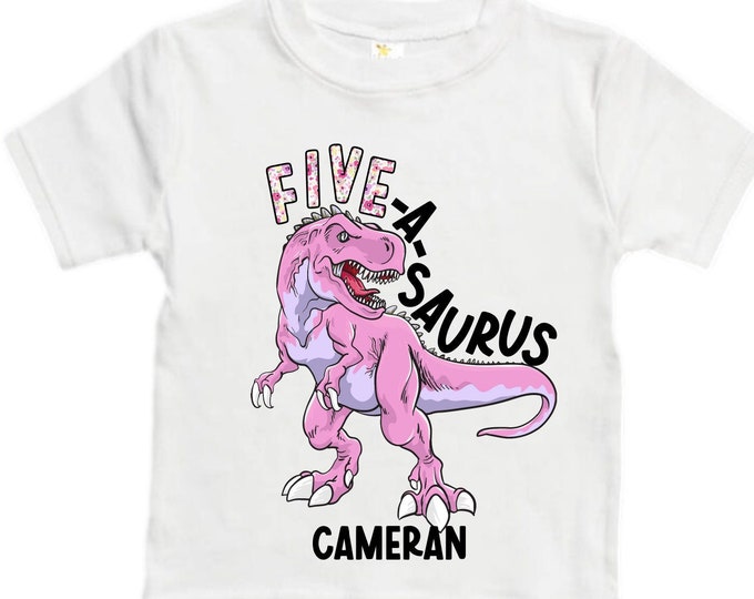 Personalized Dinosaur theme Birthday Shirt. Three Birthday. Girl's Floral Dino Birthday Shirt. Dinosaur Birthday Shirt. Five A Saurus