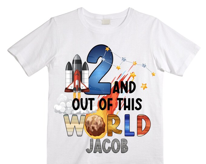 Personalized Space Birthday TWO Astronaut theme Birthday Shirt. TWO Birthday. Boy's Birthday Shirt. Spaceship Space ship Birthday Shirt.