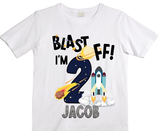 Personalized Space Birthday TWO Astronaut theme Birthday Shirt. TWO Birthday. Boy's Birthday Shirt. Spaceship Space ship Birthday Shirt.