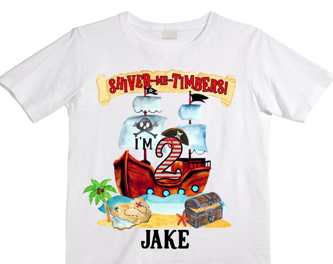 Personalized Pirate Ship theme Birthday Shirt. Two Birthday. Boy's Pirate Birthday. Shiver Me Timbers. Ahoy Matey. Arr. Arrah Shirt. Pirate