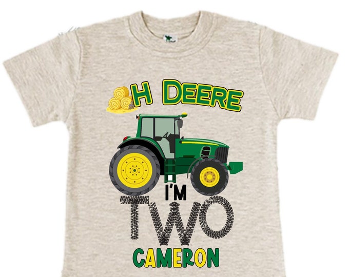 Personalized Farm Green Tractor Farm Animal theme Birthday Shirt. Two Birthday. Boy's Tractor Birthday Shirt.  Farm Birthday Shirt.