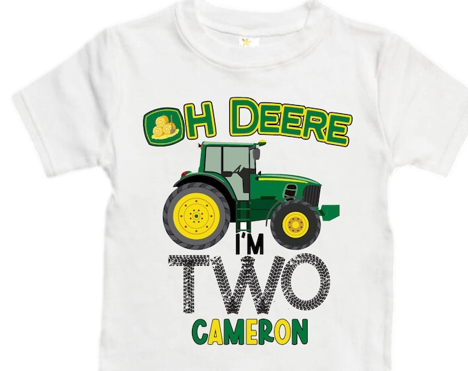 Personalized Farm Green Tractor Farm Animal theme Birthday Shirt. Two Birthday. Boy's Tractor Birthday Shirt.  Farm Birthday Shirt.
