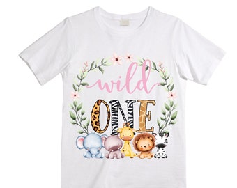 Personalized Let's Get Wild Safari theme Birthday Shirt. ONE Birthday. Girl's Safari Birthday Shirt. Jungle Safari Birthday Shirt.