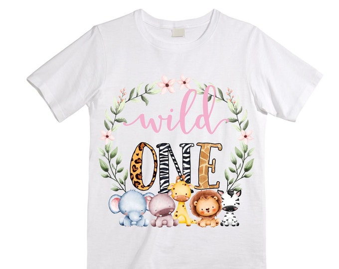 Personalized Let's Get Wild Safari theme Birthday Shirt. ONE Birthday. Girl's Safari Birthday Shirt. Jungle Safari Birthday Shirt.