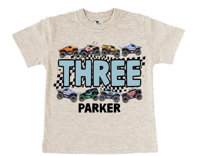 Personalized Monster Truck Birthday Shirt, Crushing It, Boy's THREE