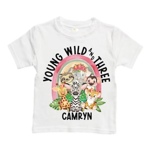 Personalized Young Wild and THREE Safari Rainbow Themed Birthday Shirt. Safari Birthday Shirt. THIRD Birthday Shirt