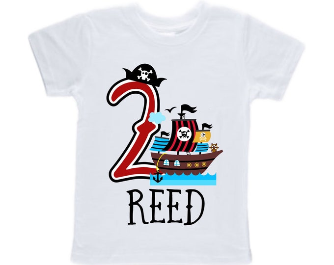 Personalized Pirate Ship theme Birthday Shirt. Two Birthday. Boy's Pirate Birthday Shirt. Pirate Ship Birthday Shirt.