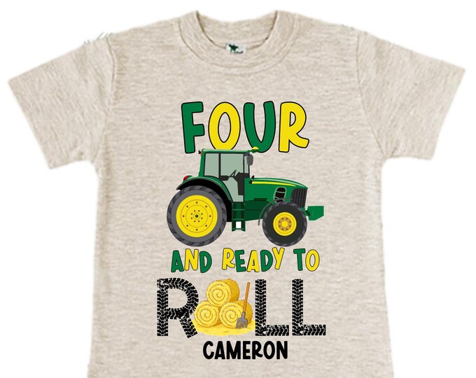Personalized Tractor FOUR  Raglan Monster Truck theme Birthday Shirt. Two Birthday. Boy's Racing Birthday . Tractor Birthday .