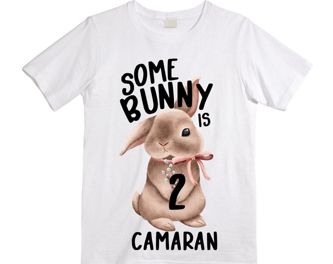 Some BUNNY is TWO - Bunny Rabbit Theme Birthday Girl Shirt. Cake Smash Sleeve Birthday Shirt. TWO . Birthday Shirt
