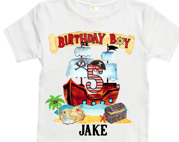 Personalized Pirate Ship FIVE Pirate Ship theme Birthday Shirt. Five Birthday. Boy's Pirate. Ahoy Matey, Arr Matey, Arrgh, Shiver Me Timber