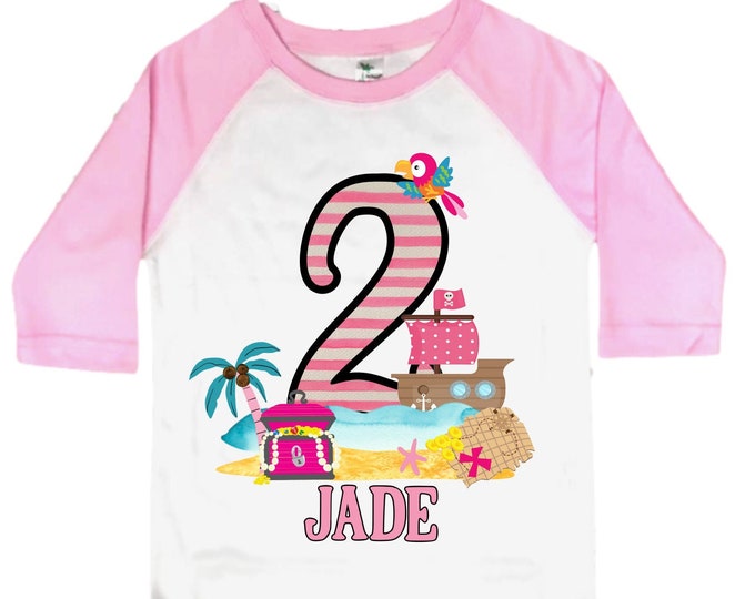 Personalized Two Pirate Rainbow . Pirate Ship.  Arrgh, Shiver me Timbers. Ahoy Matey Girls Birthday Shirt. 2nd Birthday Girl. Pirate Second