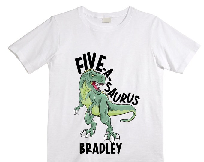 Personalized Dinosaur Themed Birthday Boy Raglan Dinosaur theme Birthday Shirt. FIVE Birthday. Boy's Dino Birthday. Dinosaur Birthday Shirt.