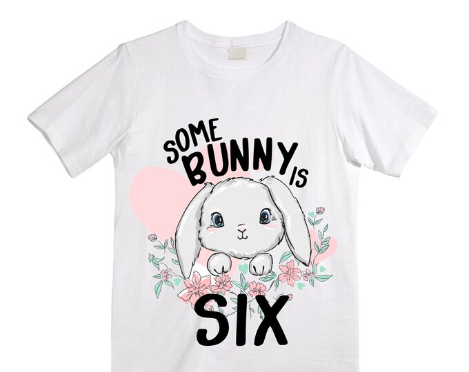 Personalized Some BUNNY is SIX - Rabbit Bunny Themed Birthday Girl Shirt. Cake Smash Birthday Shirt. 6th . Birthday Shirt
