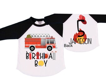 Personalized Sound the Alarm I'm 5 Fire Truck Truck FIVE Raglan Monster Truck theme Birthday Shirt. FIVE Birthday. FireTruck Birthday .