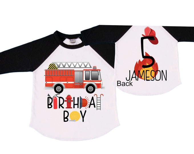 Personalized Sound the Alarm I'm 5 Fire Truck Truck FIVE Raglan Monster Truck theme Birthday Shirt. FIVE Birthday. FireTruck Birthday .